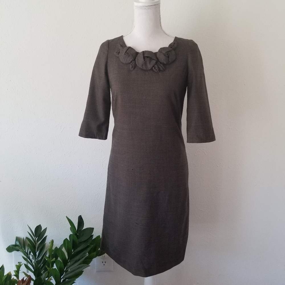 Rebecca Taylor Rosette Brown Shift Career Dress 0